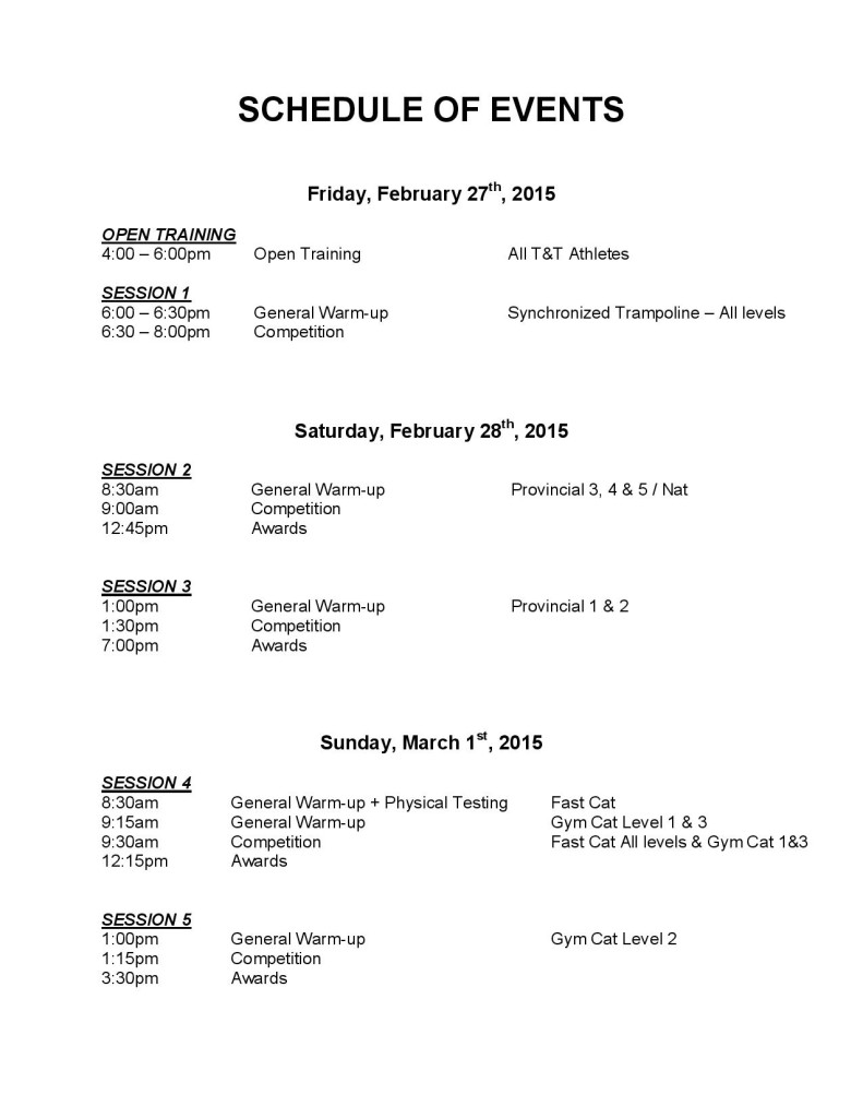 2015 Schedule of Events